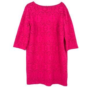 Chico's Lace Sheath Dress Sz 16 Hot Pink Wedding Party Feminine Bold Cocktail